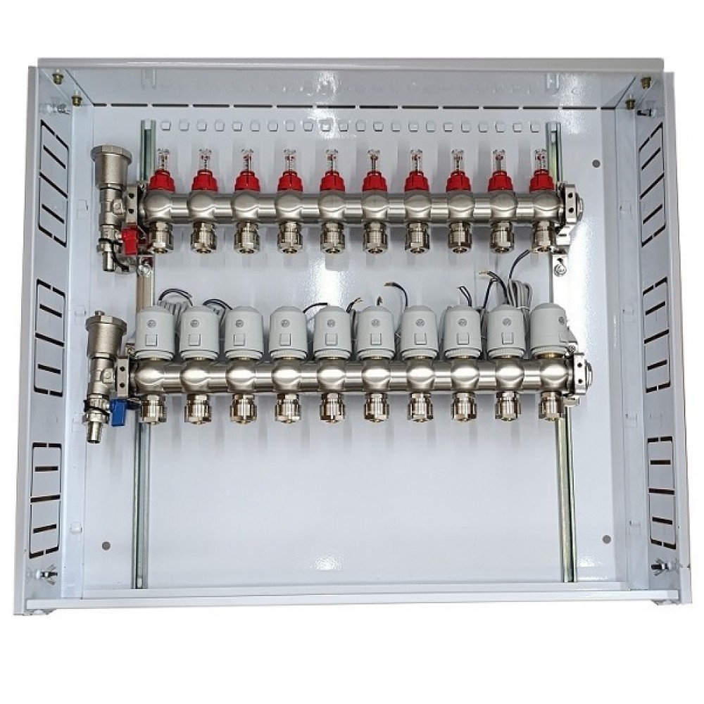 Heating Manifold 10 Loops with Thermal Actuators NC AC230V and Flow Meters